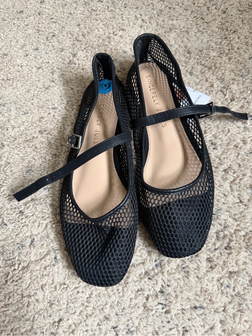 Sincerly Jules Black Mesh Mary Jane Flats with Strap